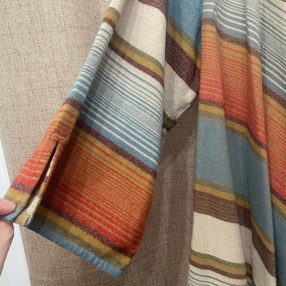 Wool rich Pemberton Striped Cardigan in Red, Blue, and Tan - Picture 5 of 6